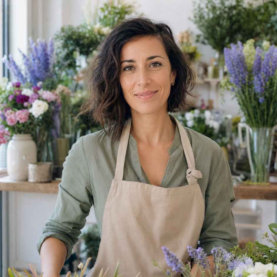 Trabajadora autónoma en su floristería